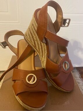Nautica Woman’s Leather faux Espadrille Wedge Sandals - Brown